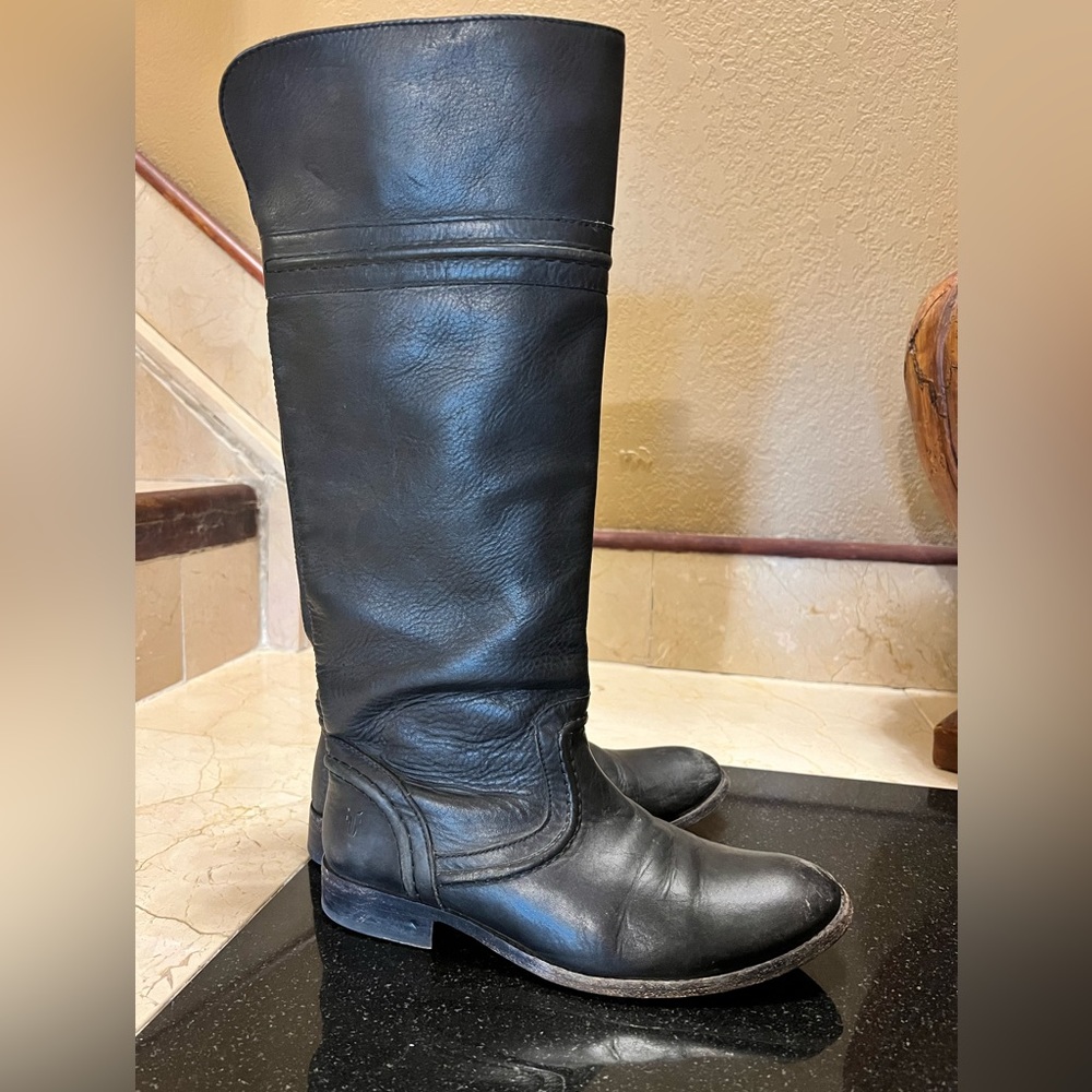 Frye Melissa Trapunto Black Riding Boots Size 7.5